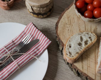 Red striped Linen napkins, cloth napkins, striped wedding napkins, linen table napkins, table napkin, rustic napkins, wedding cloth napkin