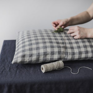 Funda de almohada de lino a cuadros blancos y negros, funda de almohada de lino a cuadros, funda de almohada a cuadros, funda de almohada de lino a cuadros, almohada a cuadros imagen 11