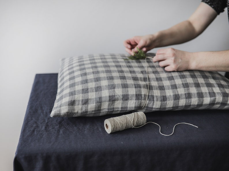Funda de almohada de lino a cuadros blancos y negros, funda de almohada de lino a cuadros, funda de almohada a cuadros, funda de almohada de lino a cuadros, almohada a cuadros imagen 11