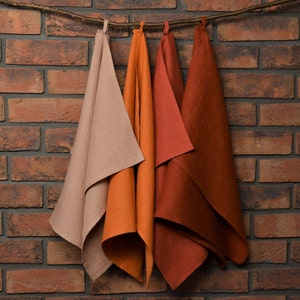 Kitchen orange hand towel, Natural linen tea towel, Burnt orange towel, Linen dishclothes, Soft washed linen towels, Absorbent flax towels