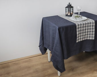 Charcoal gray linen table cloth, fringed washed linen tablecloth, wedding table clothes, dinning table cloth, soft linen tablecloth