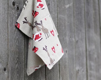 Christmas tea towels, Christmas kitchen hand towels for gift, Christmas dish towels for kitchen decor, Xmas natural linen dish towels