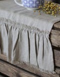 TABLE RUNNER, shabby chic ruffled table runner, Wedding linen table runner, fringed table runner, linen table cloth, washed table runner