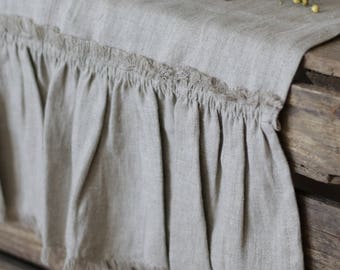 TABLE RUNNER, shabby chic ruffled table runner, Wedding linen table runner, fringed table runner, linen table cloth, washed table runner