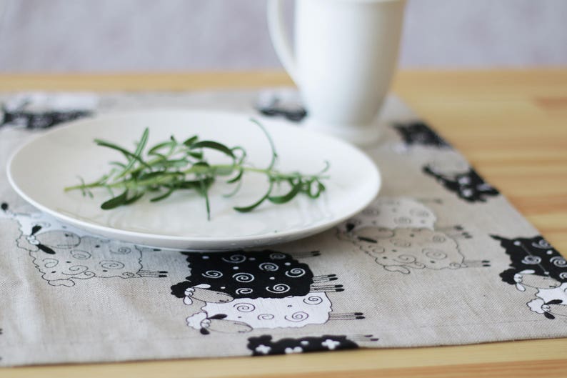 Table Runner with sheep for dinning table decor made of linen/cotton fabric, sheep table clothes image 5