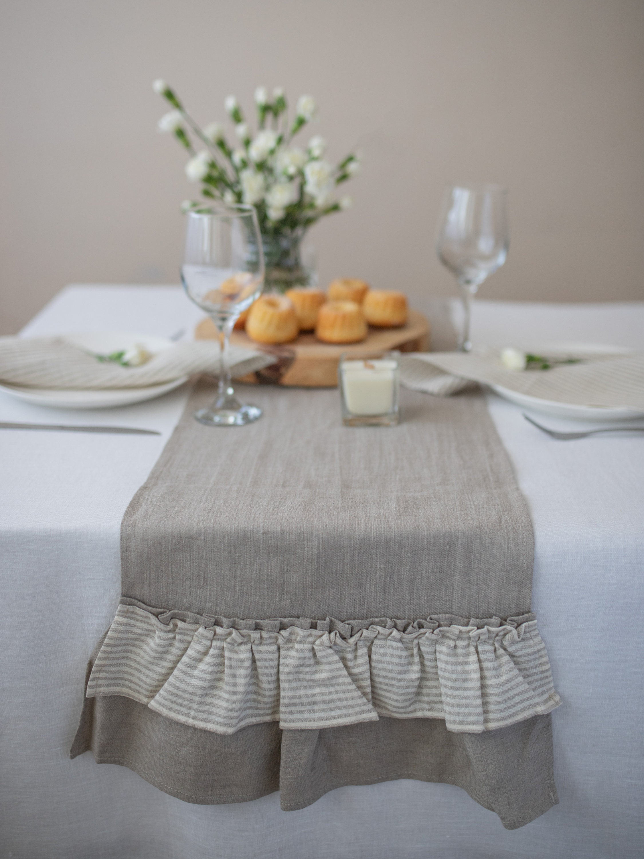 SEASHORE TREE Runner Da Tavola In Finto Lino - Impermeabile Grigio 35x180 Cm