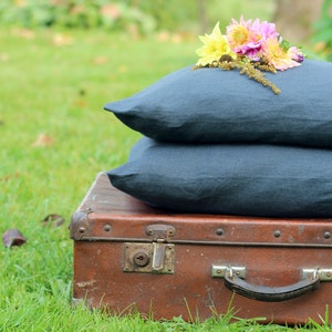 Set 2 Linen pillow covers, pure linen pillows, Stone Washed pillow cases, set 2 charcoal/dark gray Linen Pillows, soft linens pillow covers
