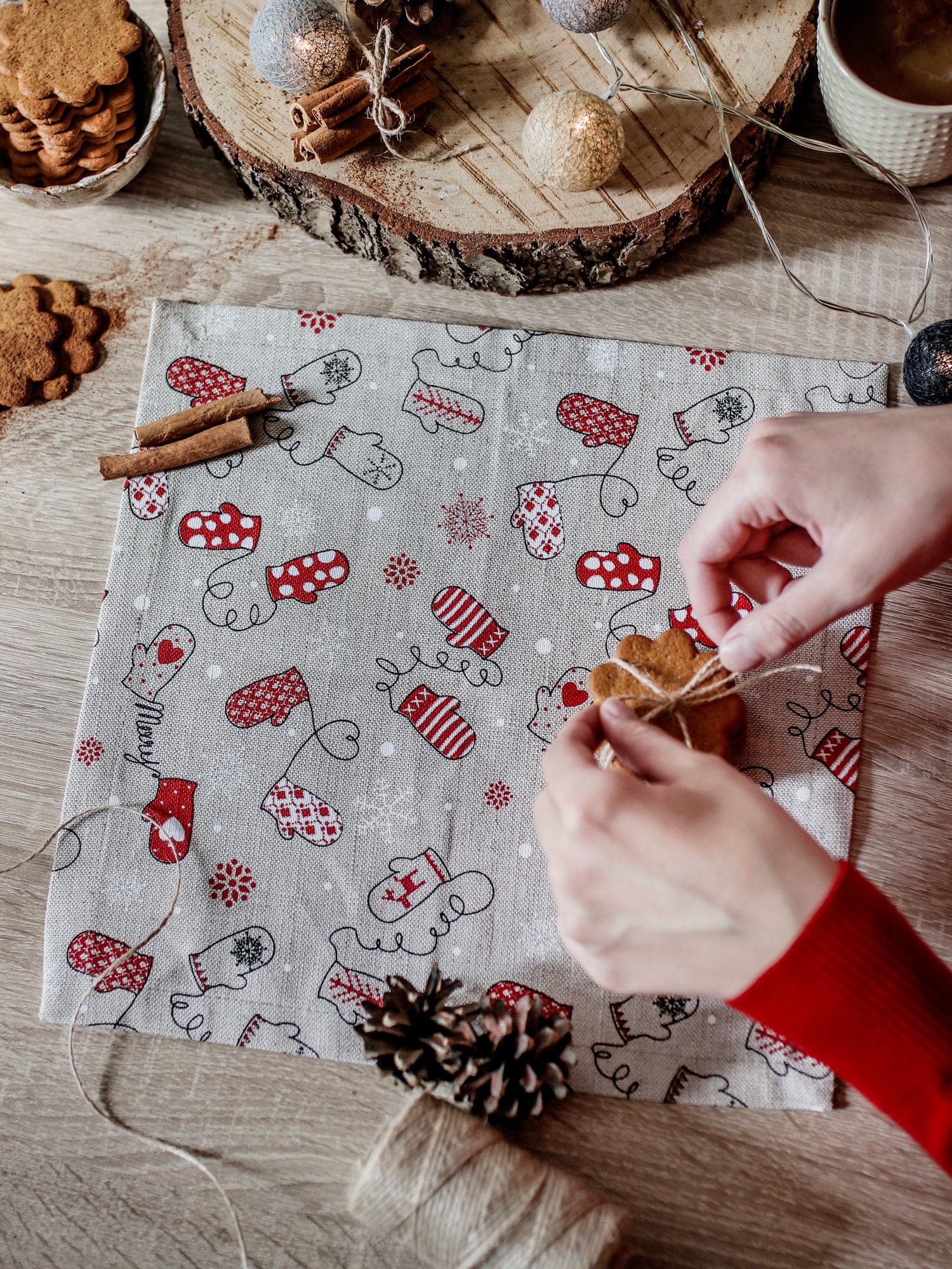 Serviettes de Noël, Serviettes en Tissu Lin Serviette Cocktail Décoration Coton Linge Table Nappe No