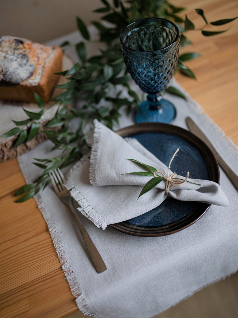 Christmas table napkins: party napkins, gray linen napkins, fringed napkins, cloth napkins, Christmas gift, kitchen napkins, Wedding napkins image 3