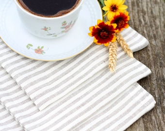 Striped Linen napkins 12" 14" 16" 18" 20". Washed, soft linen table napkins. Reusable dinner napkins. Flax cloth napkins