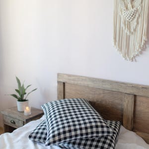 Funda de almohada de lino a cuadros blancos y negros, funda de almohada de lino a cuadros, funda de almohada a cuadros, funda de almohada de lino a cuadros, almohada a cuadros imagen 2