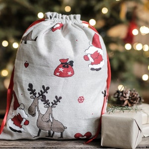 Sacchetti per bomboniere natalizie, sacchetti per dolcetti natalizi, sacchetti regalo natalizi, sacchetti regalo in tessuto, sacchetto di lino, sacco di Natale, sacco di Babbo Natale, sacchetti per ornamenti