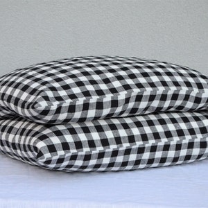 Funda de almohada de lino a cuadros blancos y negros, funda de almohada de lino a cuadros, funda de almohada a cuadros, funda de almohada de lino a cuadros, almohada a cuadros imagen 3