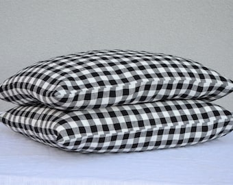 Black and white gingham linen pillowcase, Gingham linen pillow sham, Gingham pillow cover, Plaid linen pillow case, Checkered pillow