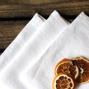 White softened linen napkins for restaurants. Reusable fabric cloth napkins.  Linen napkins for dinner table. Custom size napkins.