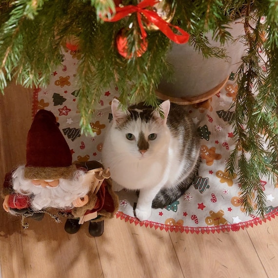 Tannenbaum-Rock mit Ginger Plätzchen. Großer Tannenbaum Rock für die Weihnachtsdeko. Runder Weihnachtsbaum-Rock. Christbaumspitze