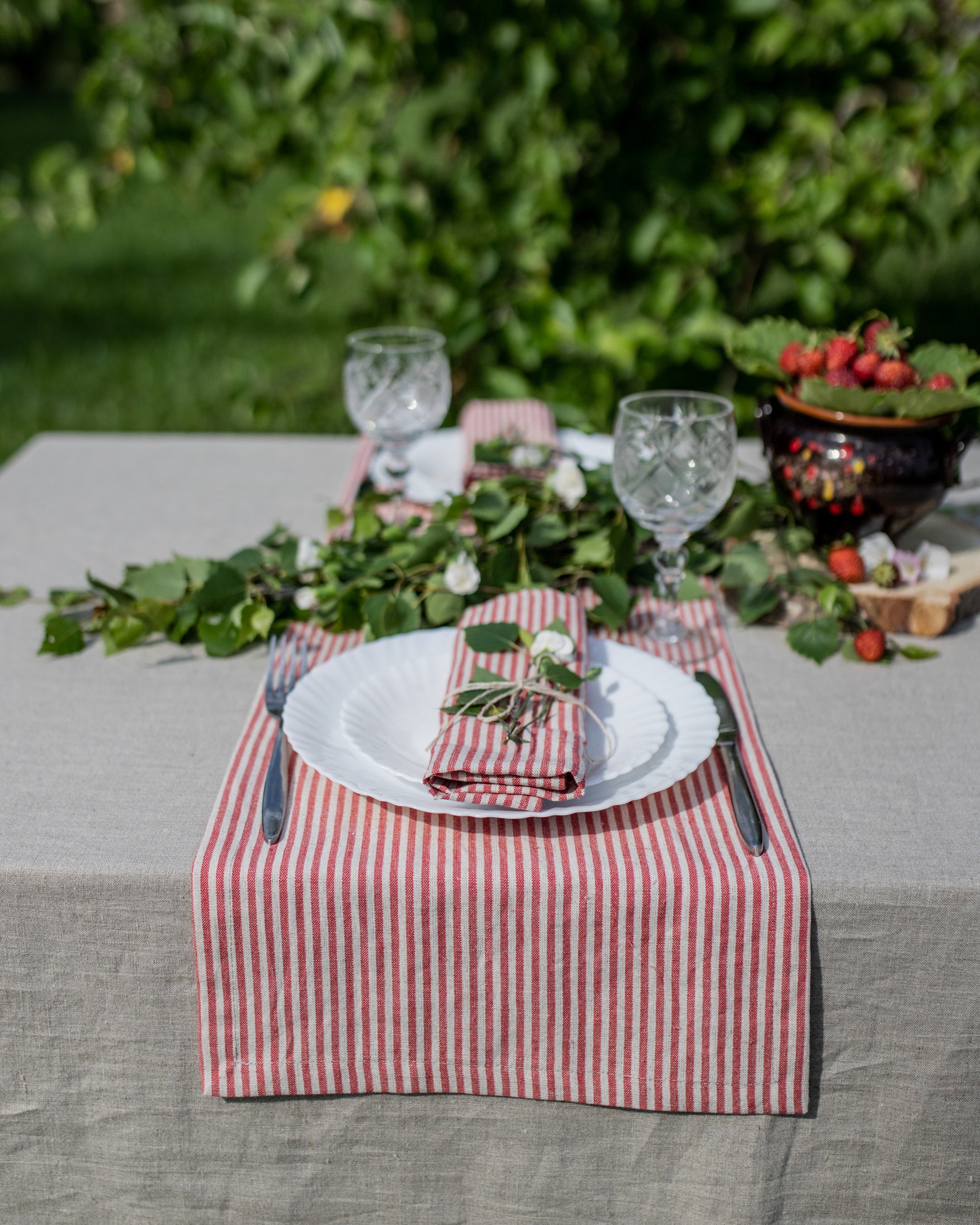 Red Striped Linen Table Runner Table Runner Wedding Linen Etsy