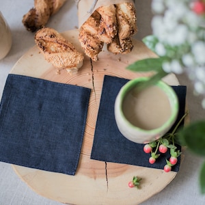 Set navy blue linen fabric coasters, eco friendly coasters, Wedding drink blue cloth coasters, square coasters, cloth cocktail coasters