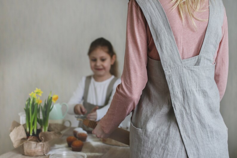 Linen pinafore apron, Japanese style apron, full linen apron, long linen apron, apron dress, cross back apron, loose fit apron, mom gift image 6