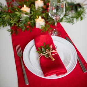 Christmas table linen napkins. Xmas table cloth napkin. Red linen napkins. Linen dinner napkins. Xmas table linens are ready to ship.
