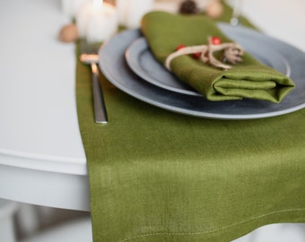 Olive green linen table runner, table runner wedding, linen table cloth, rustic linen table runner, linen table topper, wedding table linen