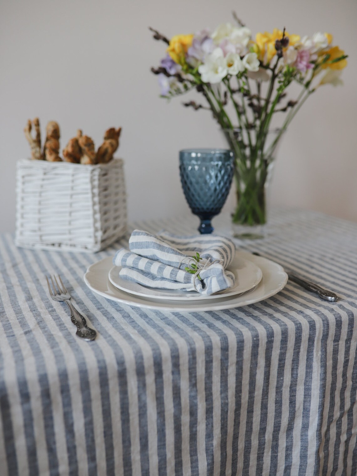 Striped linen tablecloth blue white stripy tablecloths Etsy