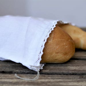 Sacs de pain en lin blanc, gardien de pain réutilisable, rangement du pain, sac écologique à cordon, sac à pain long, sac de nourriture, sac à pain en tissu écologique, image 5