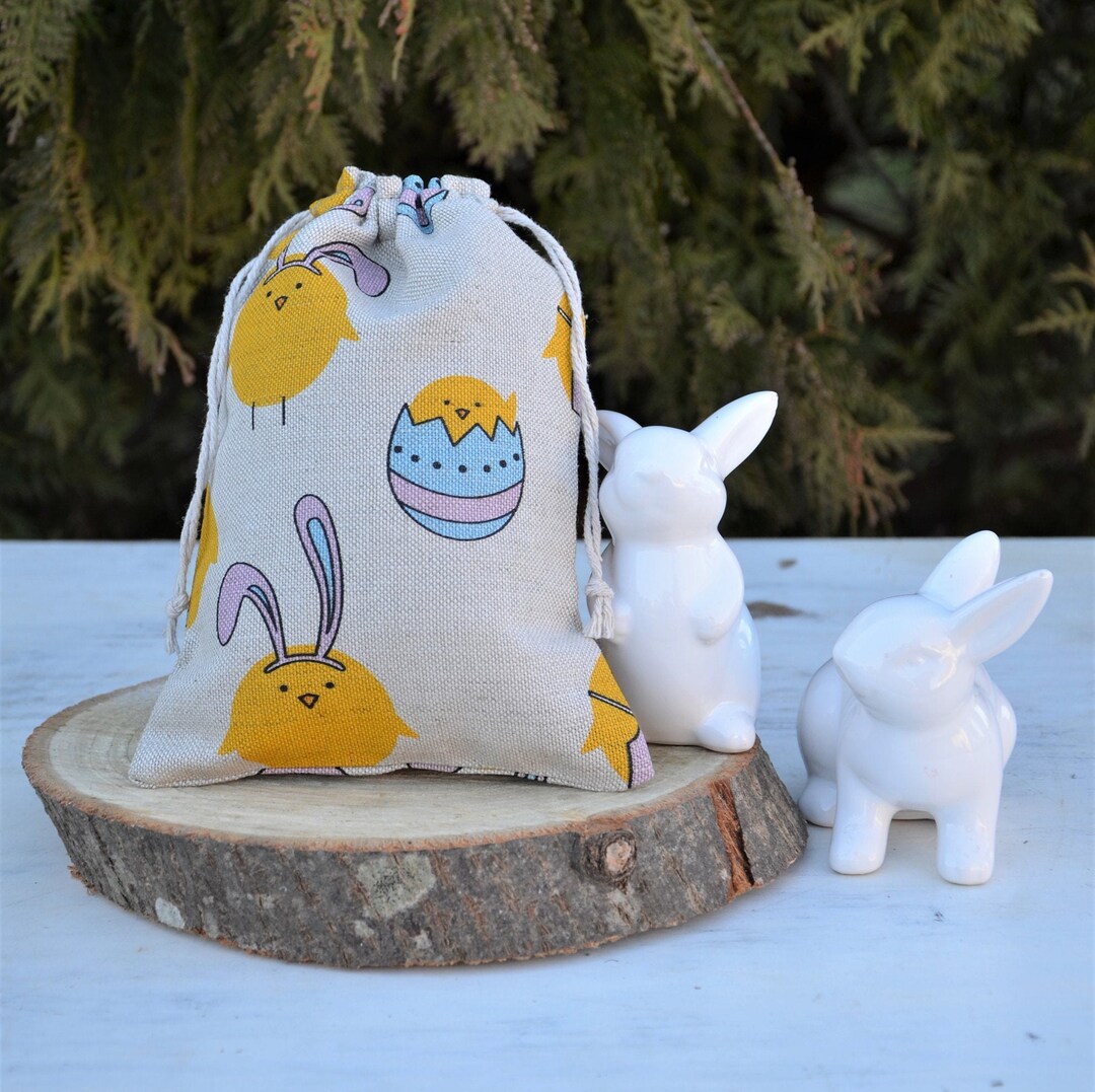 Easter Gift Bags, Easter Treat Bag, Linen Gift Bag, Easter Drawstring