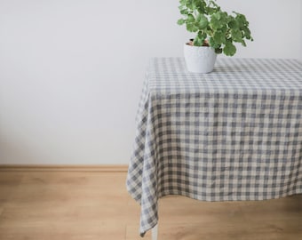 Plaid linen table clothes, plaid wedding table cloth, checked washed linen tablecloths, linen dinning table clothes, check flax tablecloth