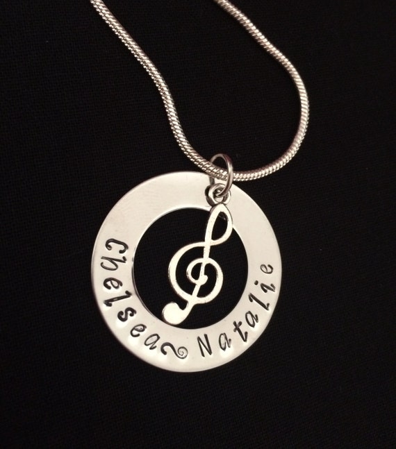 Treble Cliff Music Note Necklace Personalised Hand Stamped | Etsy