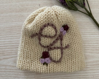 Personalized Newborn Hat, Monogramed Baby Beanie, Embroidered Name Hat, Newborn, Toddler, Kid Sizes, Flower Initial Beanie