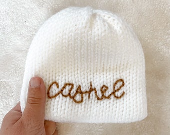 Newborn Name Hat | Embroidered Baby Hat | Baby Knit Beanie | Hospital Hat | Gift For New Baby | Boy Or Girl | Size 0-3M | Newborn Baby Hat