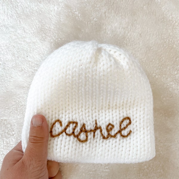 Newborn Name Hat | Embroidered Baby Hat | Baby Knit Beanie | Hospital Hat | Gift For New Baby | Boy Or Girl | Size 0-3M | Newborn Baby Hat