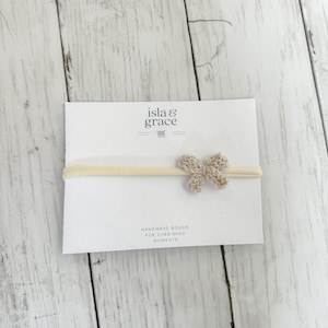 Ready to Ship - Crochet Baby Bow, Knit Baby Girl Headband, Newborn Bow, Valentine&#39;s Day Hair Accessories, Neutral Infant Nylon Headband
