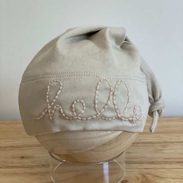 Monogrammed Newborn Baby Hat, Baby Shower Gift, Photo Prop, Knot Beanie, New Mom, Baby Girl Coming Home Outfit, Organic Cotton Knot Hat