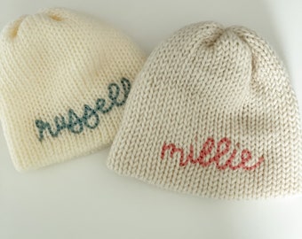 Personalized Newborn Knit Hat, Monogrammed Baby Beanie, Gender Reveal, Pregnancy Announcement, Twins Announcement, Baby Name Custom Hat