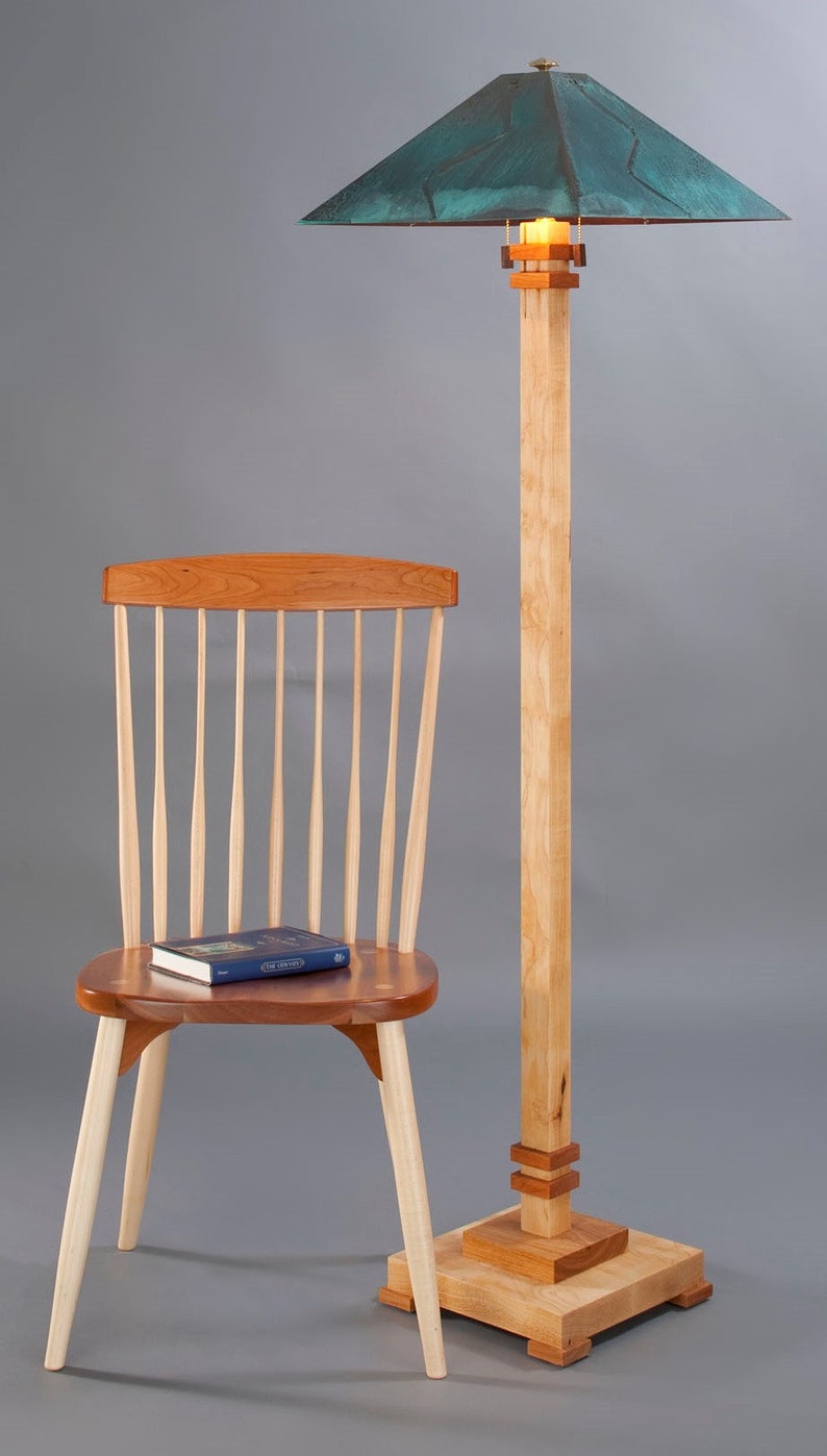 Floor Lamp San Jose 60 Contemporary Design Tall Shown In Maple With Cherry Trim Green Copper Shade Shown Mica Shades Available
