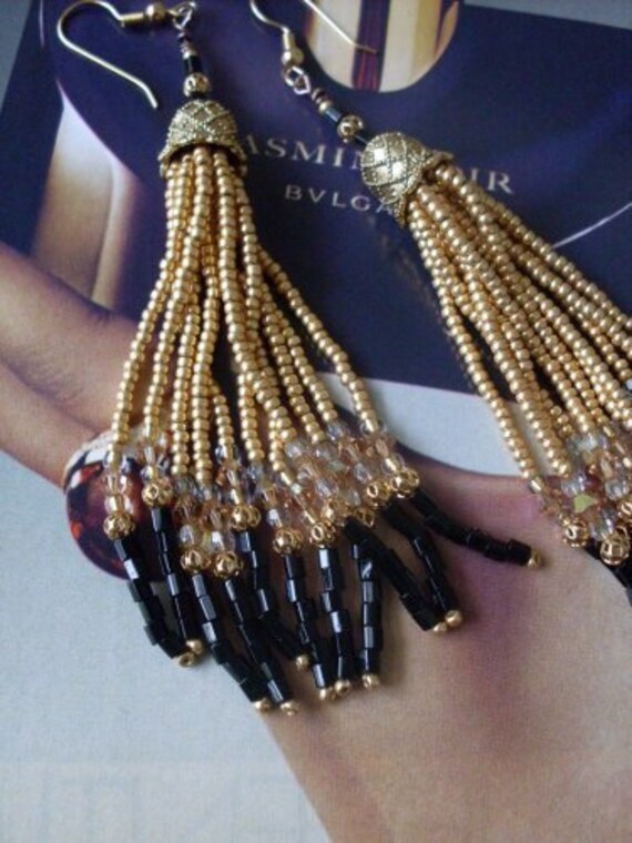 Jewelry Gold Beaded Tassel Earrings Bostonbackbay Jewelry Etsy