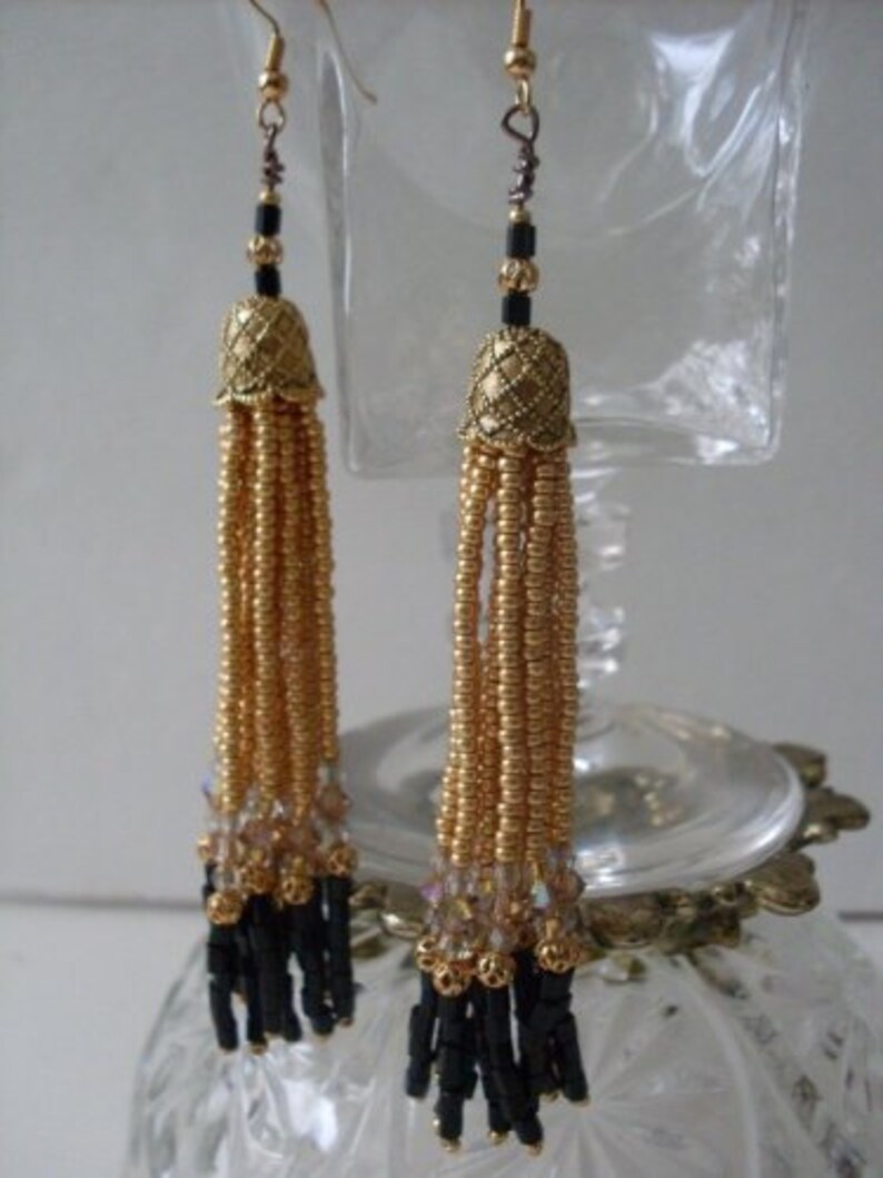 Jewelry Gold Beaded Tassel Earrings Bostonbackbay Jewelry Etsy