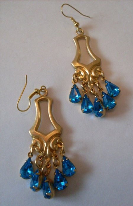 Turquoise Blue Vintage Art Nouveau Tear Drop Earrings | Etsy