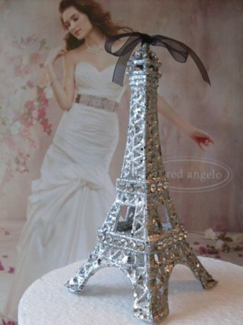 Cake Topper Paris Silver Eiffel Tower Cake Topper Etsy