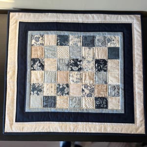 Quilted Table Topper, Blue and Cream, 22” x 20” Handmade Quilted Table Runner