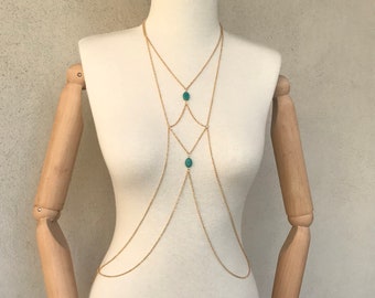 Turquoise Body Chain , Body Jewelry,Layered Necklace, Rose Gold  Body Necklace, Body Jewelry