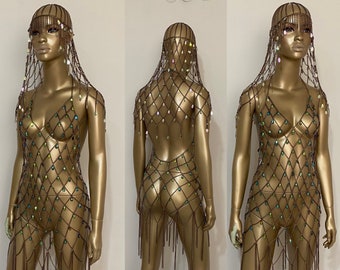 Sparkly Bronze Chain Dress  & Head Dress