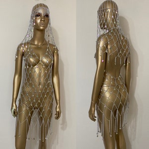 Silver Sparkly Chain Dress & Head Dress ,