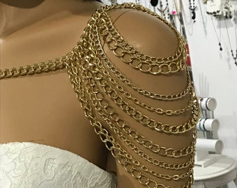 Gold shoulder dress, Gold Epaulettes, Shoulder Adornments, Body Accessories shoulder jewelry, shoulder chain ,