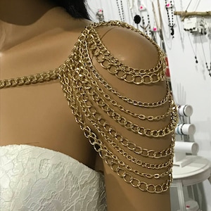 Gold shoulder dress, Gold Epaulettes, Shoulder Adornments, Body Accessories shoulder jewelry, shoulder chain ,