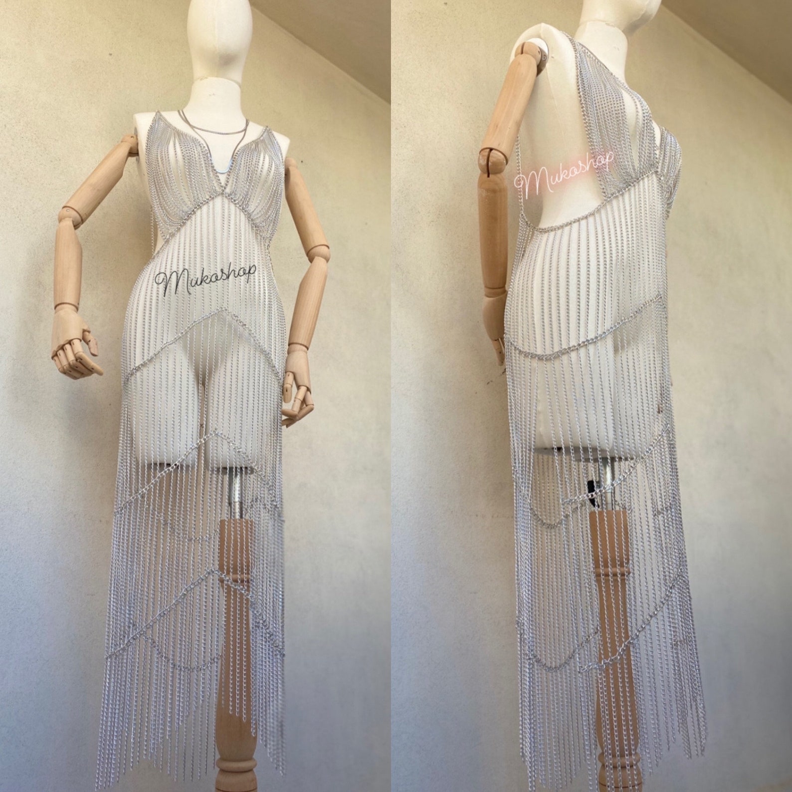 Gold chain dress Silver chain dress Long chain dress Body Etsy