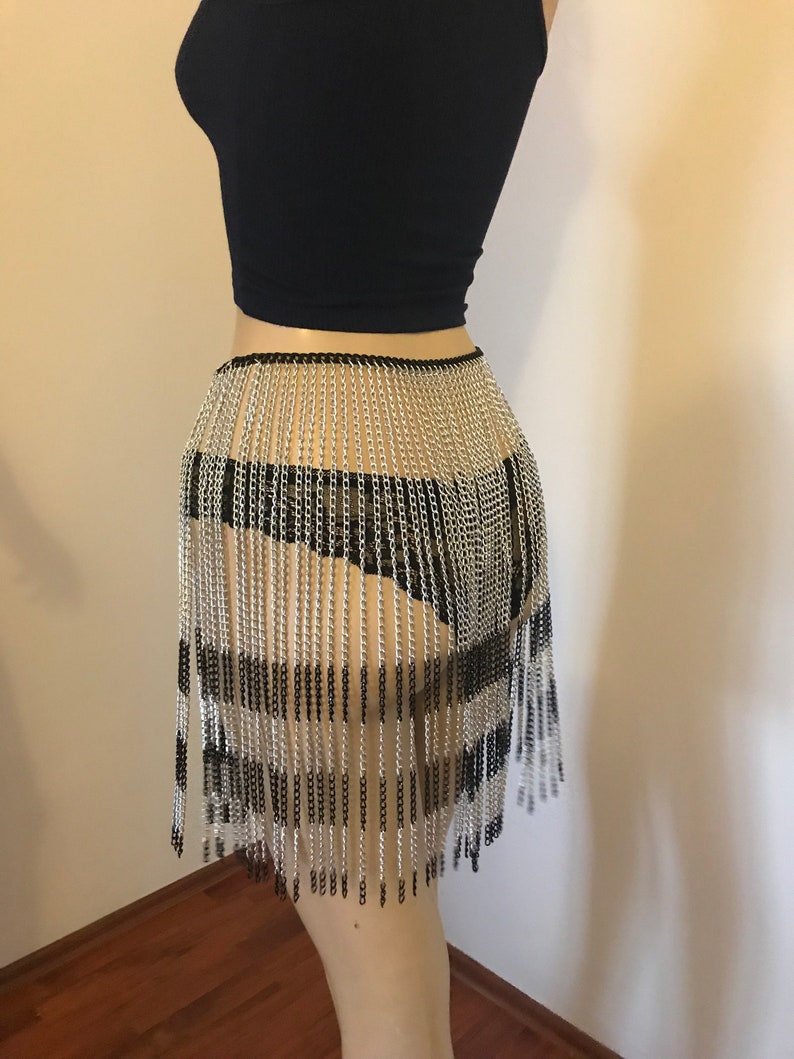 Silver & Black Chain Skirt Body Chain Body Jewelry Waist Etsy