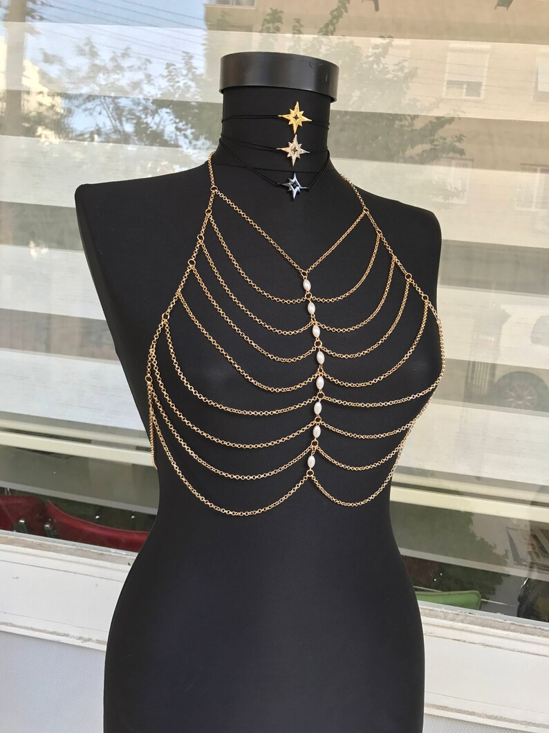 Silver Body Chain Body Necklace Body Jewelry Pearl Etsy